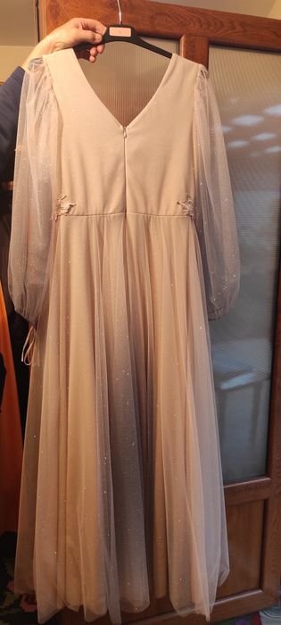 Rochie lunga bej cu sclipici in degrade