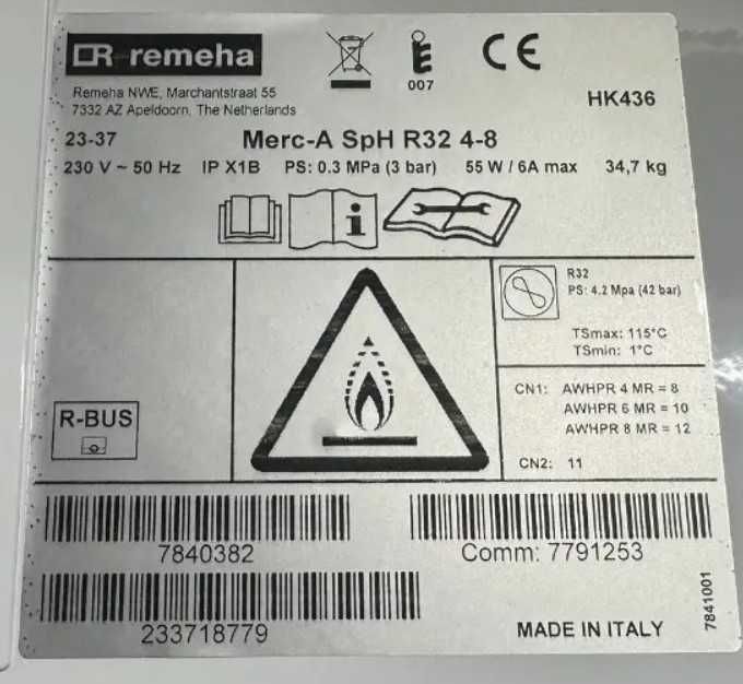 Pompa de caldura 6kW aer-apa split Remeha Mercuria Ace, R32, 230V