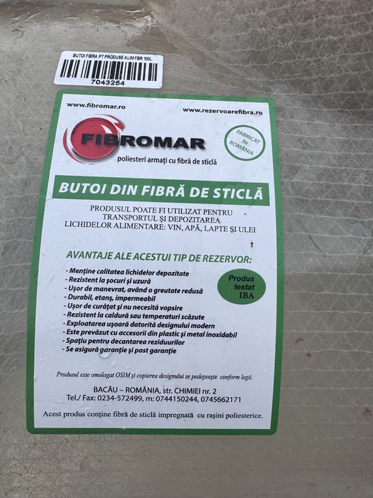 Butoi de fibra 100 l de vin si tuica