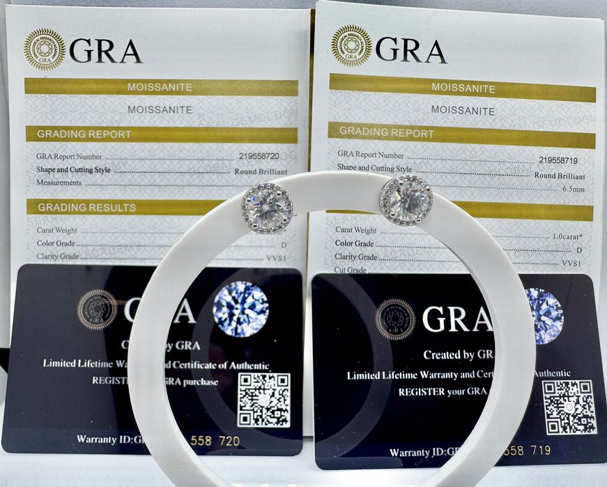 Сребърни обеци с мойсанит (Диамант) 1 карат