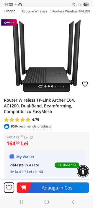 Vand Router Wireless TP-Link Archer C64, AC1200, Dual-Band