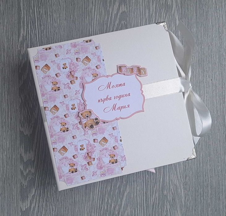Бебешки скрапбук албум с мече в розово, ръчна изработка /54.22