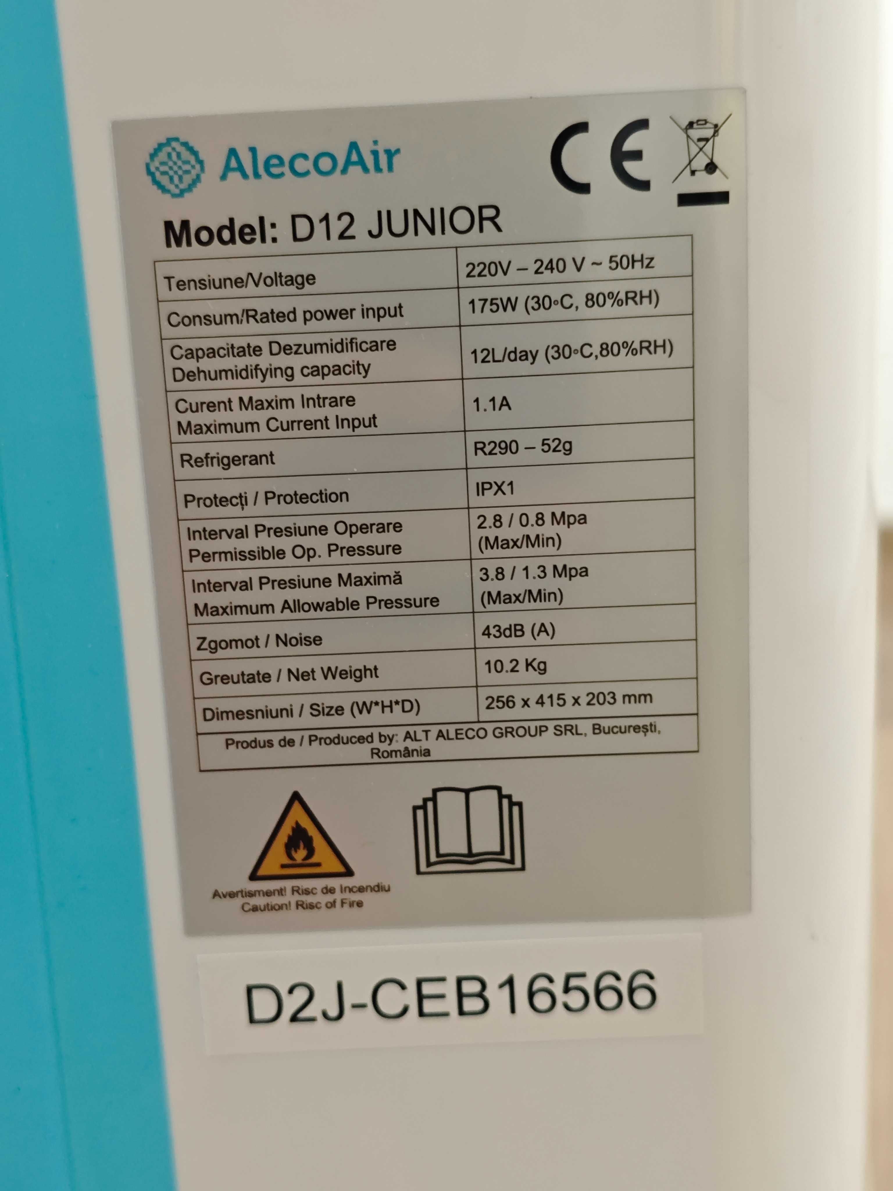 Vând dezumidificator Alecoair D12 Junior ca nou - 3 ani garantie