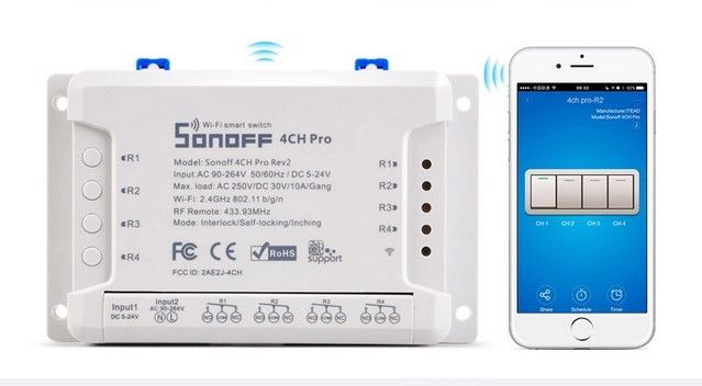 Sonoff 4CH PRO R3- WiFi управляемо реле AC/DC с 4 изхода 10A + RFконтр