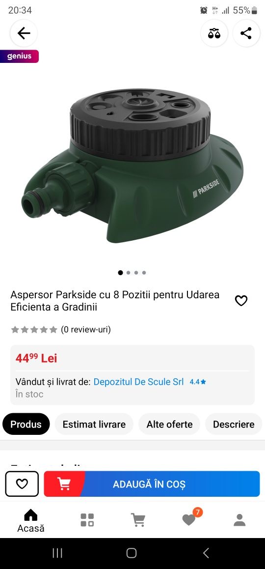 Aspersor Parkside cu 8 functii pulverizare, irigare 80mp udare gradina