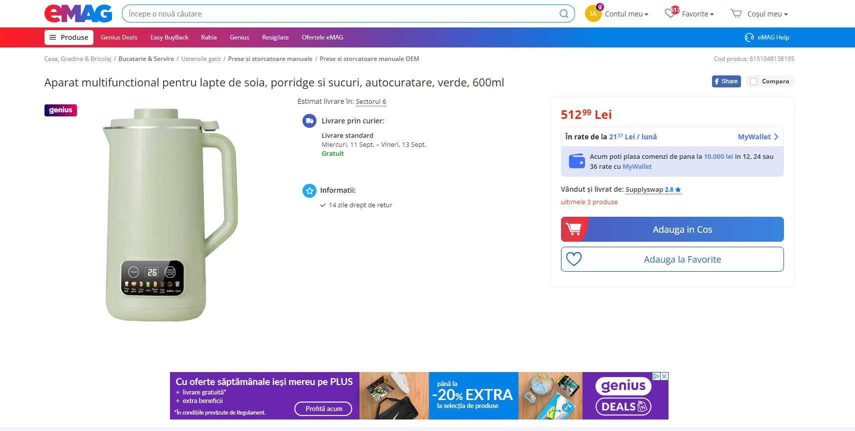 Aparat multifunction prep lapte soia/migdale/nuci, REDUS de la 520 RON