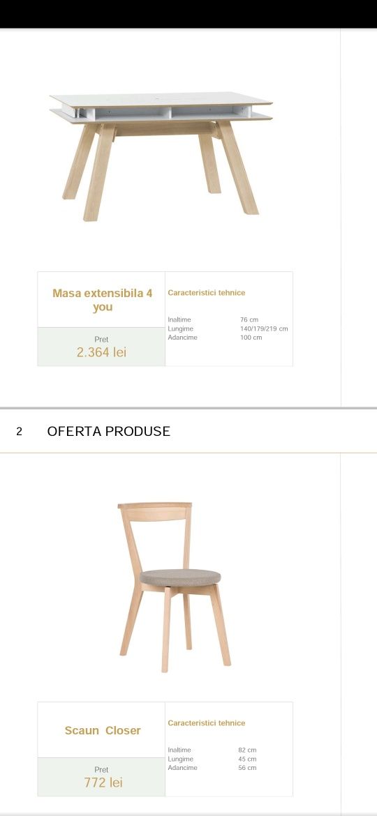 Masa cu scaune stil scandinav