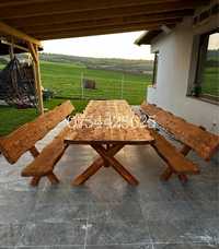 Set masă cu bănci din lemn masiv