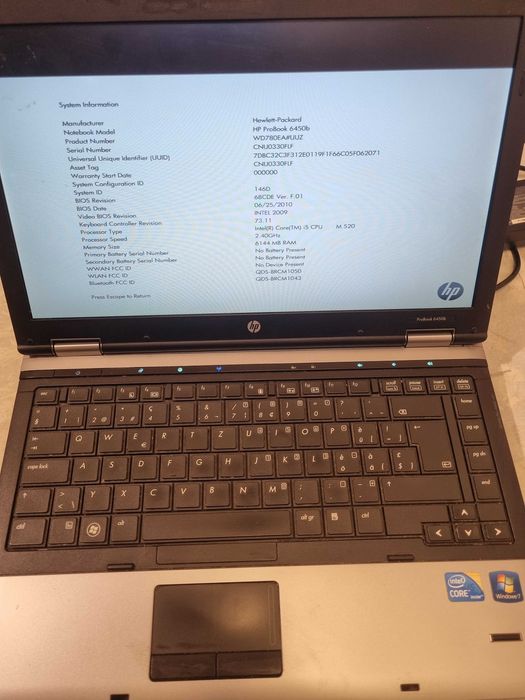 HP probook 6450b se poate si dezmembra fara hard disk