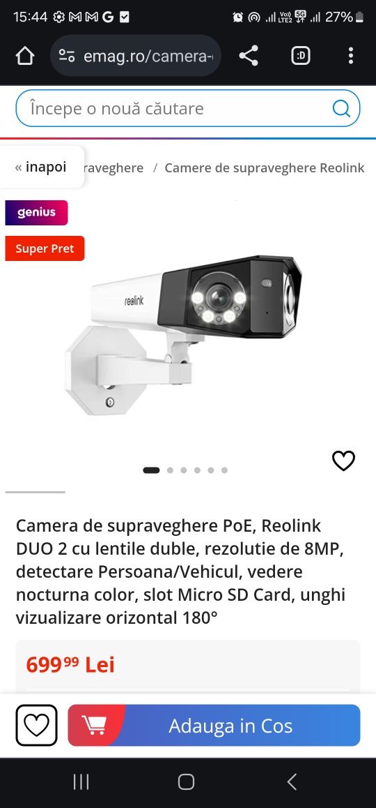 Camera de supraveghere PoE, Reolink DUO 2 cu lentile duble, rezolutie