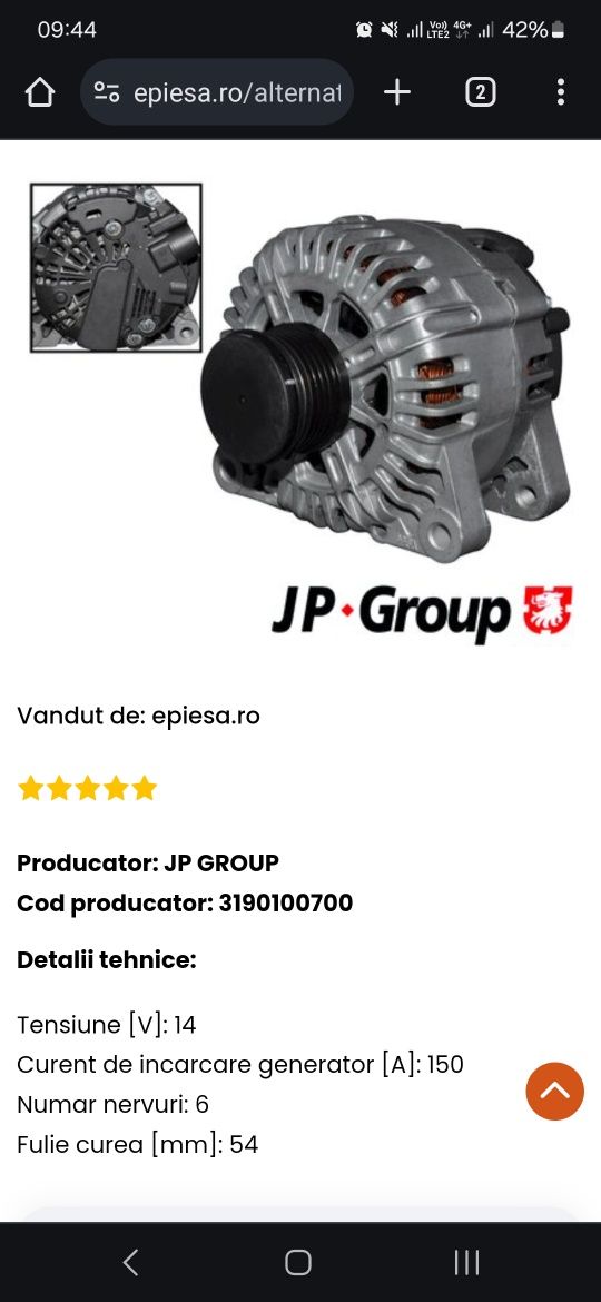 Alternator Peugeot 407 2.0 RHR