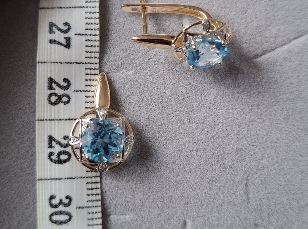 Cercei aur 14k diamante si topaz
