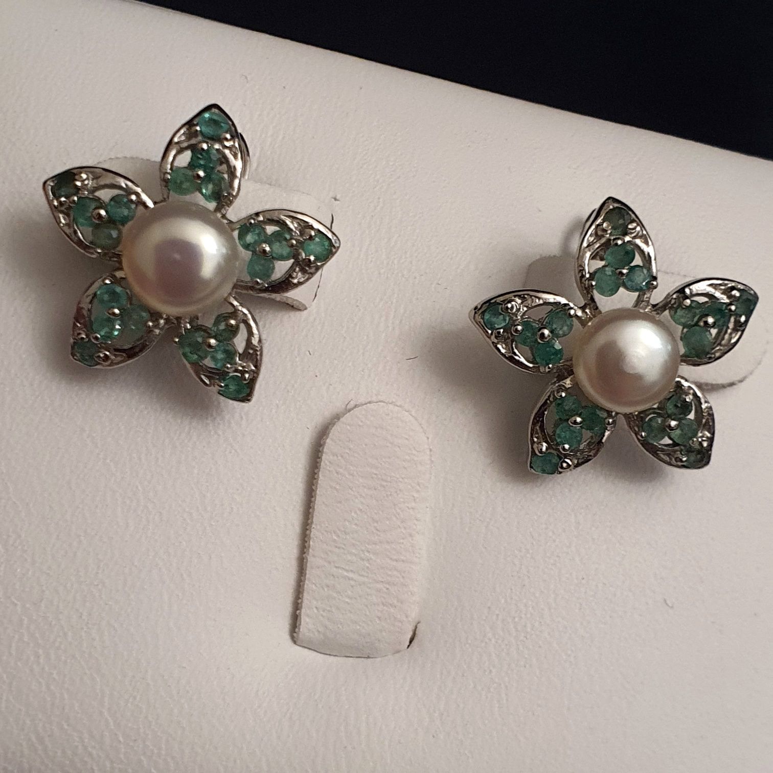 cercei argint 925 cu perle si smaralde