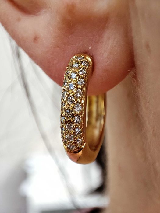 Cercei Aur 14K Cu Diamante Brilliante Catusa Creole Roate Unicat