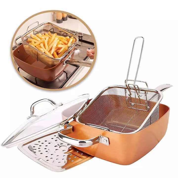 Дълбок тиган с незалепващо покритие 5в1 Copper Pan