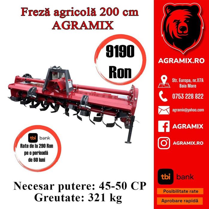 Freza agricola 2.00 m AGRAMIX TS81, utilaj nou – 9190 ron