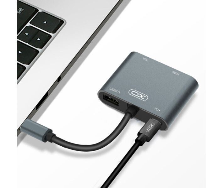 HUB адаптер Type-C HUB XO (HUB001) 4in1 Type-C to HDMI/VGA/USB3.0/PD c