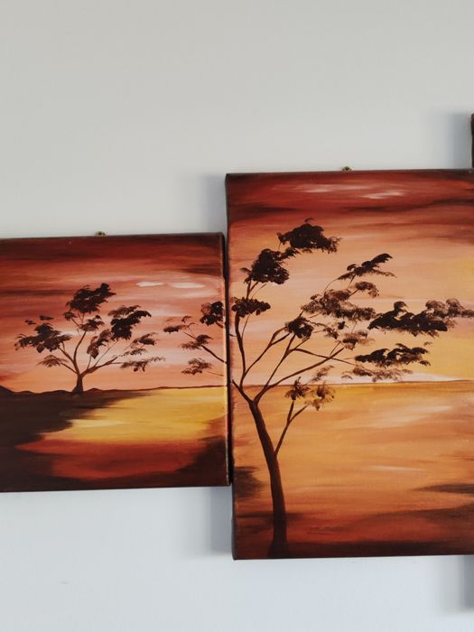 Tablou 5 piese pictat manual Apus în Africa