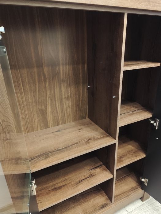 Dulap/Vitrină, Stejar Monastery, 2 uși negre, din pal, gama Balin