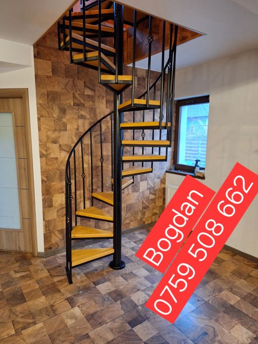 vând scară spiralata sau pe vang  interior  exterior din fier cu lemn