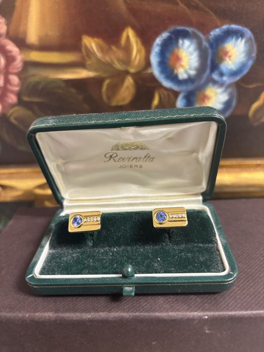 Butoni camasa  aur 18k cu diamante si safir