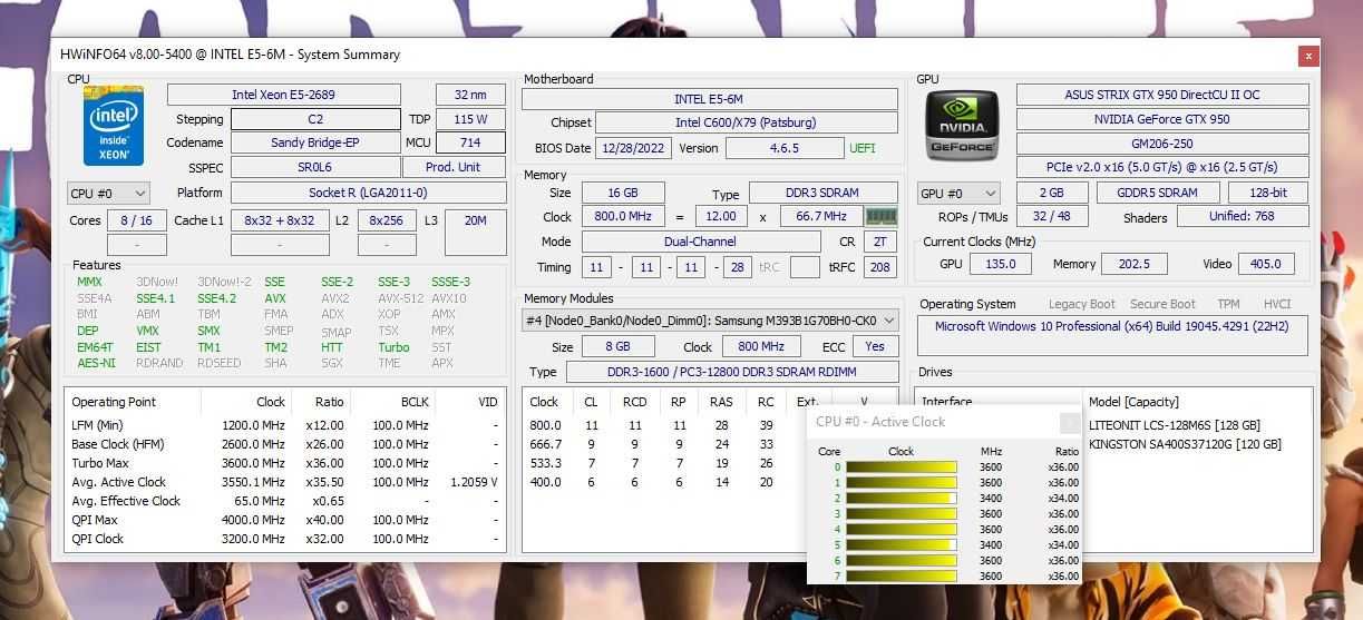 PC Gaming Intel Xeon E5-2689 (I7-7700) 16GB GTX 950 CS2 GTA V Fortnite
