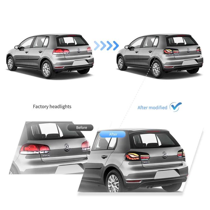 Комплект OLED стопове с динамични мигачи GTS style за ГОЛФ 6 Golf