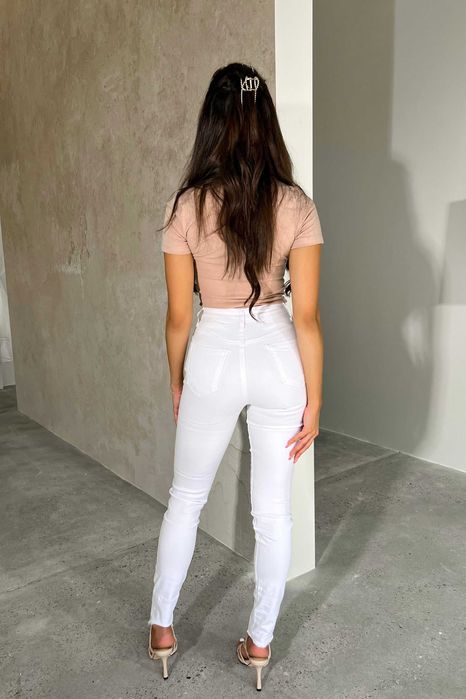 Blugi albi zara elastici talie inalta