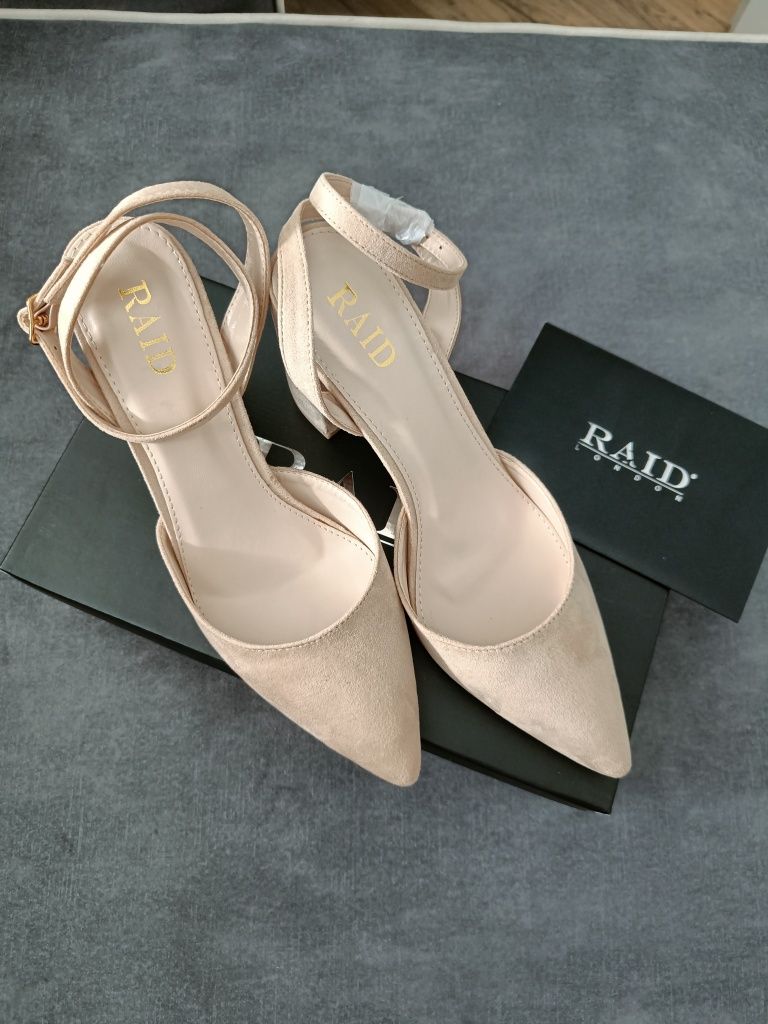 Pantofi nude cu toc patrat, RAID, 39