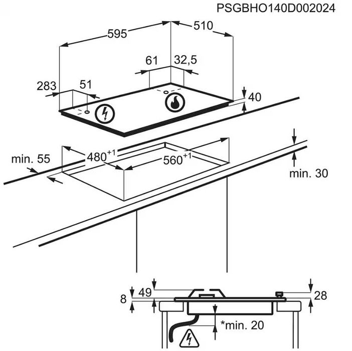 Plita incorporabila ELECTROLUX KGS6436RK, Gaz, 4 arzatoare, NOUA