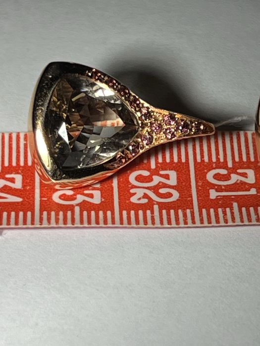 Cercei aur 18 k cu topaz fumuriu si safire roz