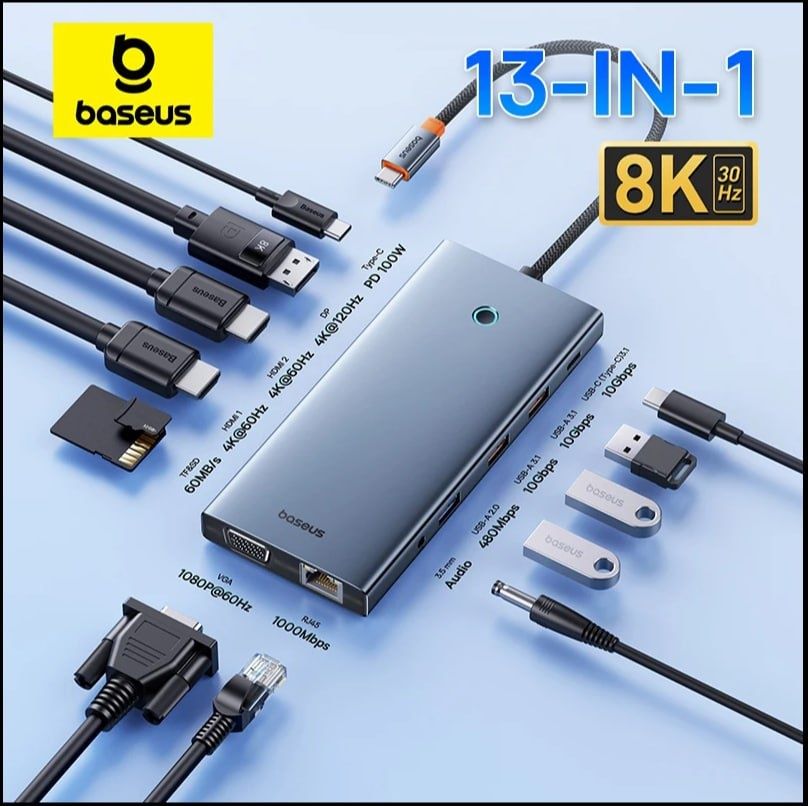 Адаптер Baseus USB Type C в HDMI-совместимый концентратор 13-в-1 DP 4K
