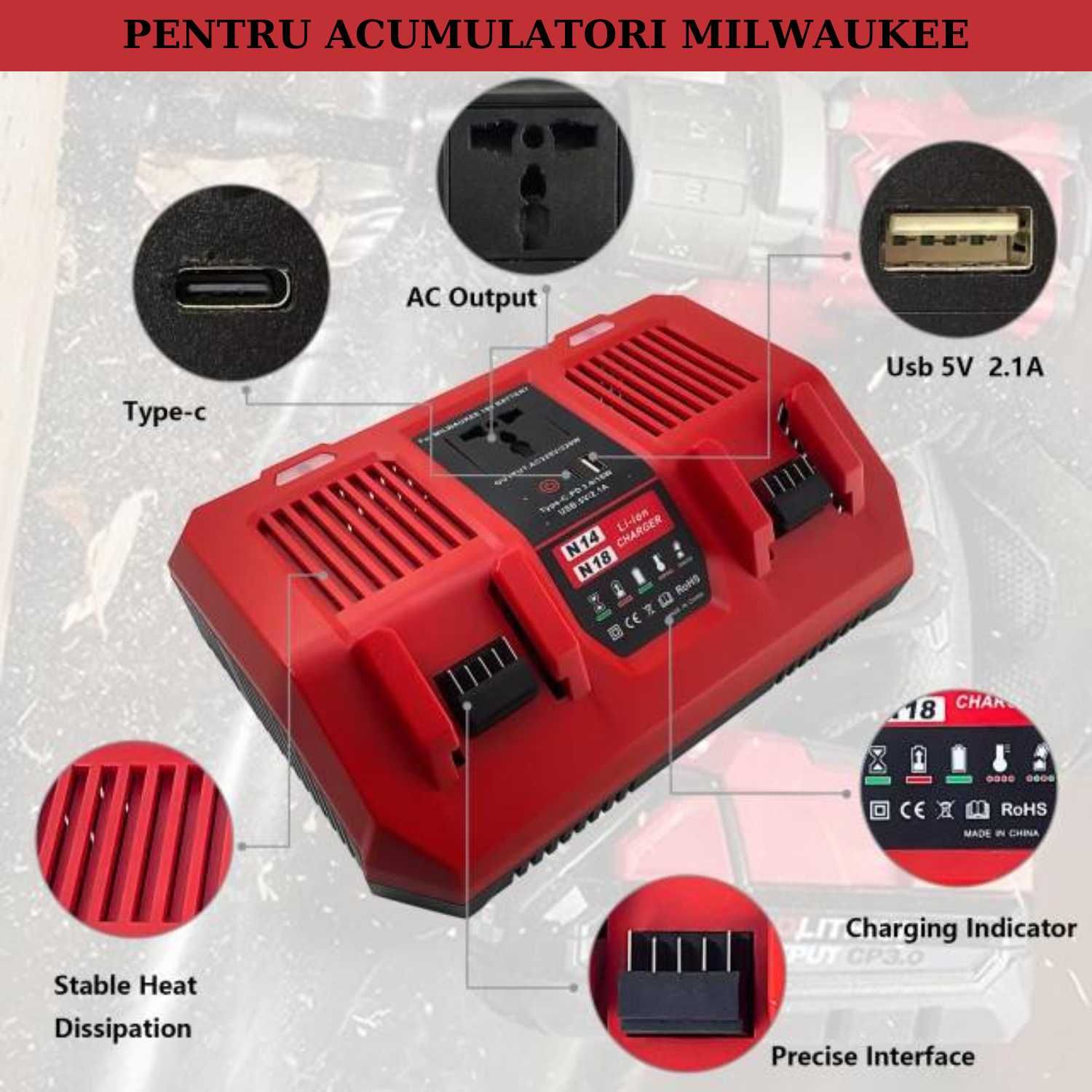 Acumulator Compatibil Milwaukee M18 Li-ion, Baterie 18V 5Ah