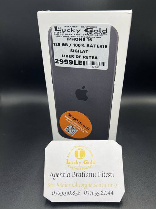 Iphone 16 128GB 100% Baterie SIGILAT Liber de retea cod prod 22472