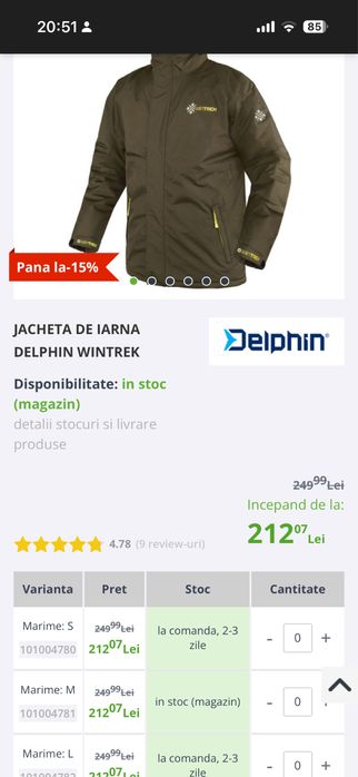 Costum pescuit  iarna DELPHIN WINTREK marimea M