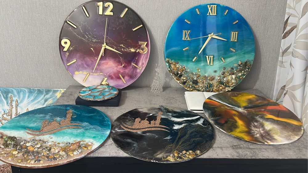 Картины и часы со смолой, ручная работа