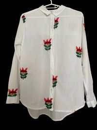 Бяла памучна риза с бродерия