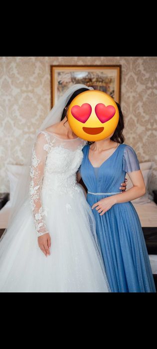 Rochie de ocazie, XS-S, lungă, Baby blue cu paiete fine argintii