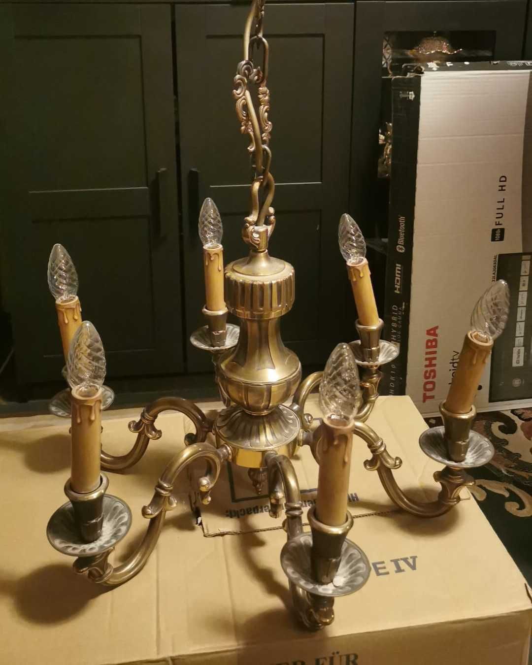 Candelabru din arama cu 6 brate, vintage