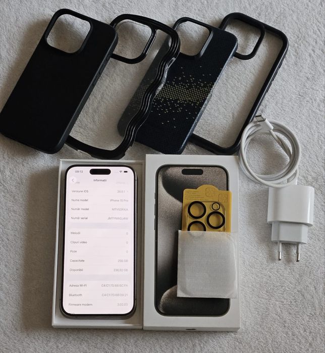 iPhone 15 PRO, 256 Gb, baterie 89%, Full Box, stare CA NOU