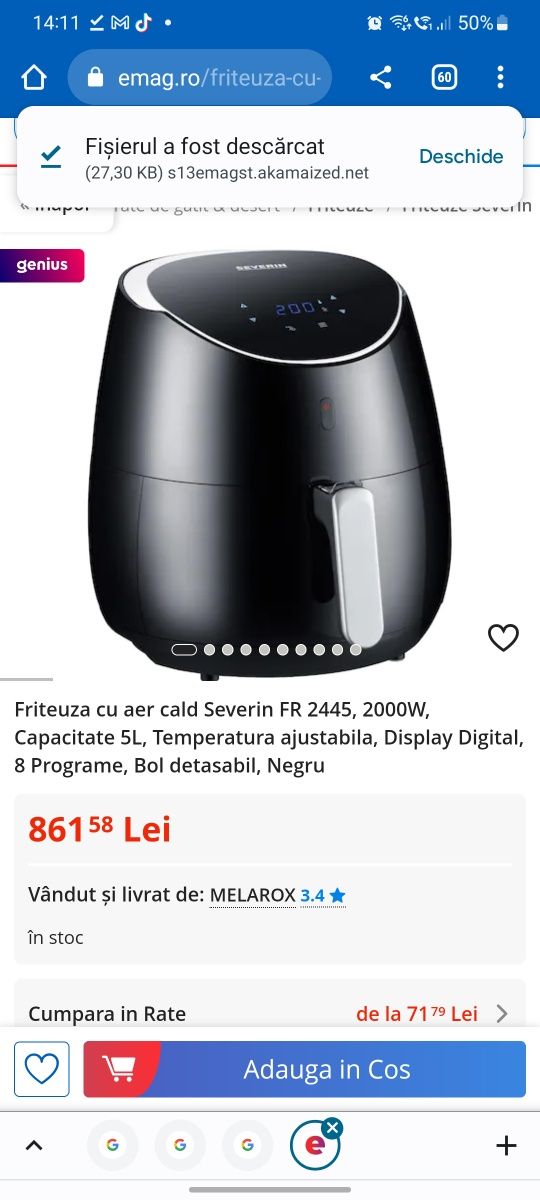 Friteuza cu aer cald Severin FR 2445, 2000W, Capacitate 5L, airfryer