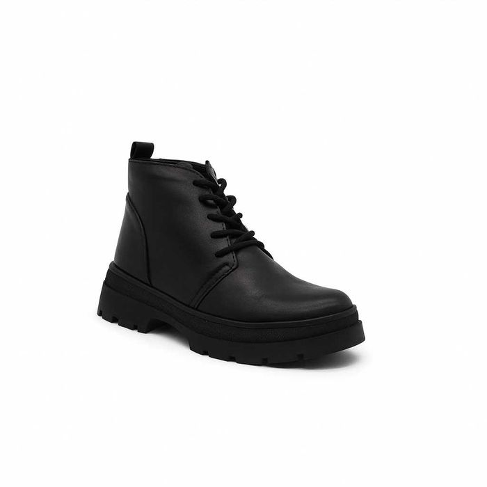 Дамски черни боти от естествена кожа с цип и връзки