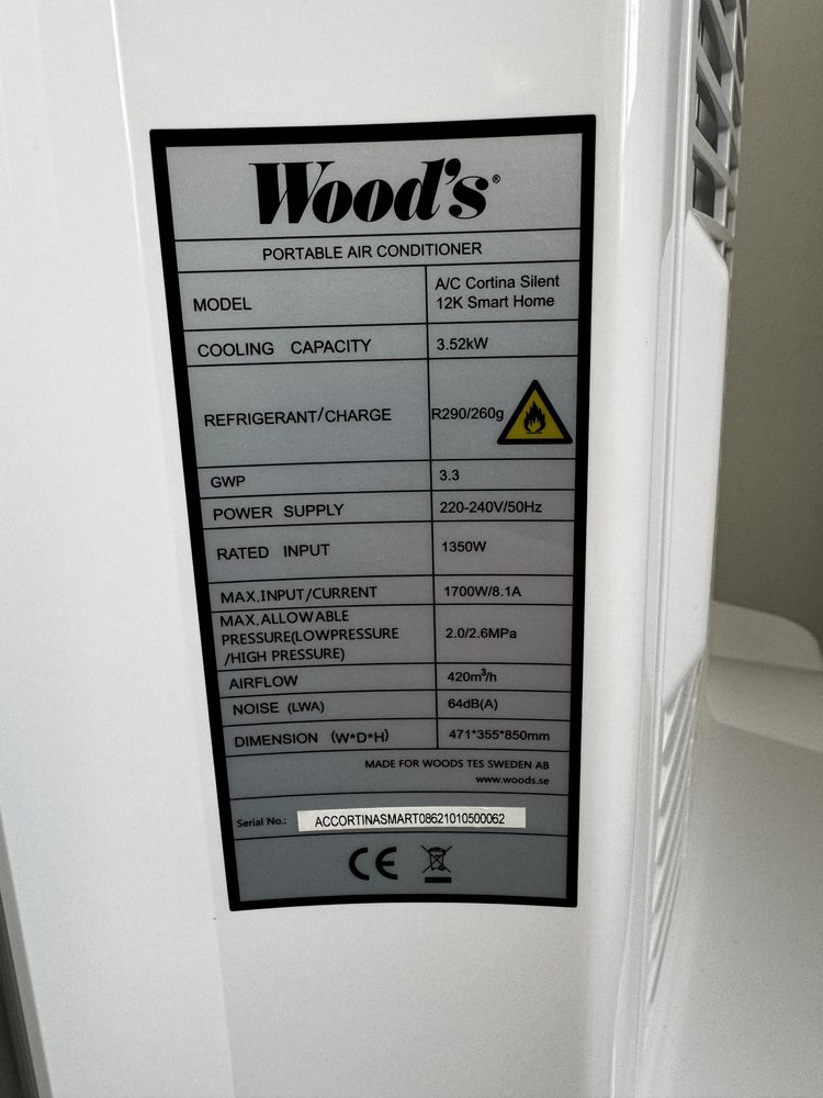 Aer conditionat mobil Woods Cortina Smart Home 12.000 BTU