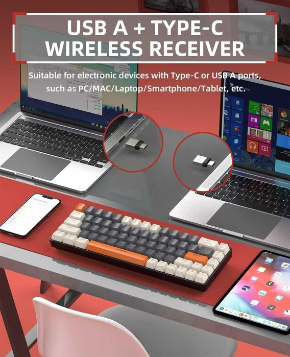 Tastatură mecanică Wireless ZIYOU LANG RK68 60%,Bluetooth 5.0/2.4Ghz