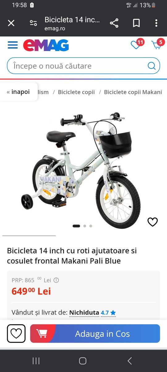 Bicicleta copii unisex 14 inch