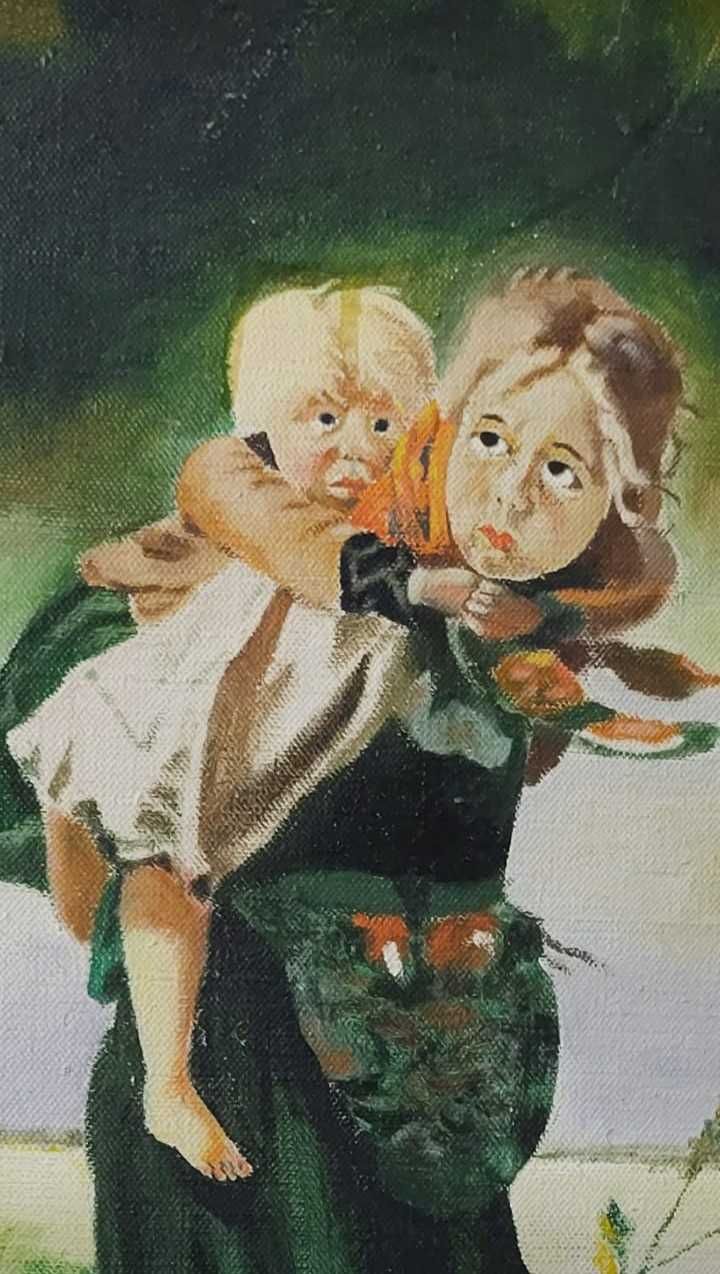 Mama si copilul - pictura ulei pe panza