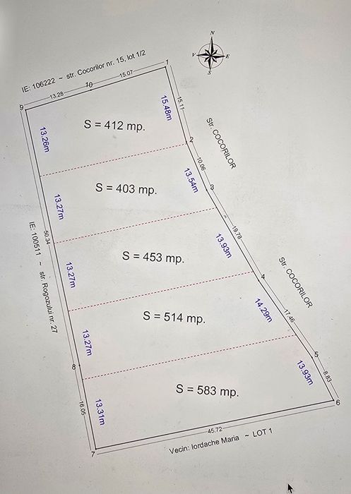 Vând 5 loturi teren intravilan Lumina începând de la 403 mp