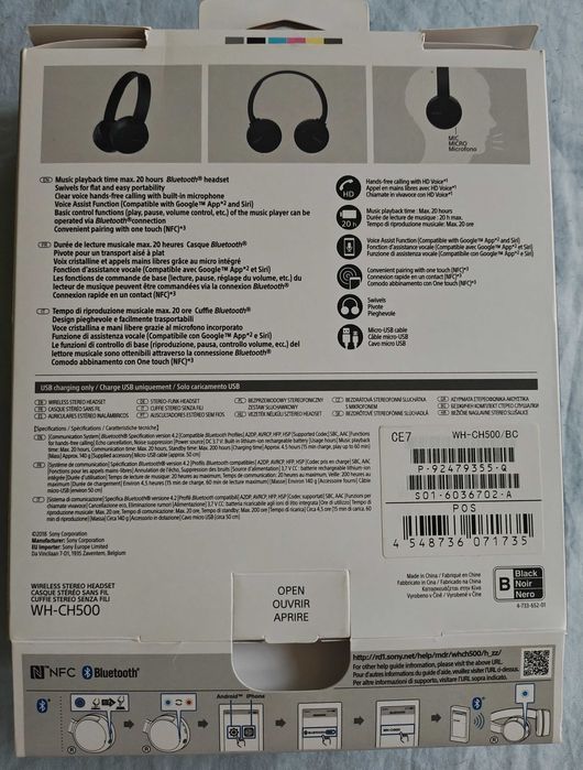 Vând căști Sony WH-CH500 Bluetooth noi, in cutie. Nefolosite.