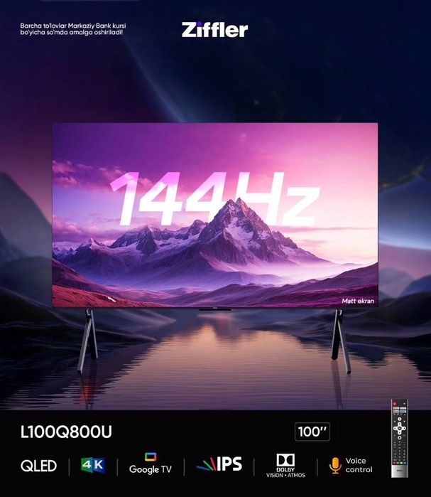 Телевизор ZIFFLER 55/65/75/85/100 | Qled, 60/120/144Hz, Google TV