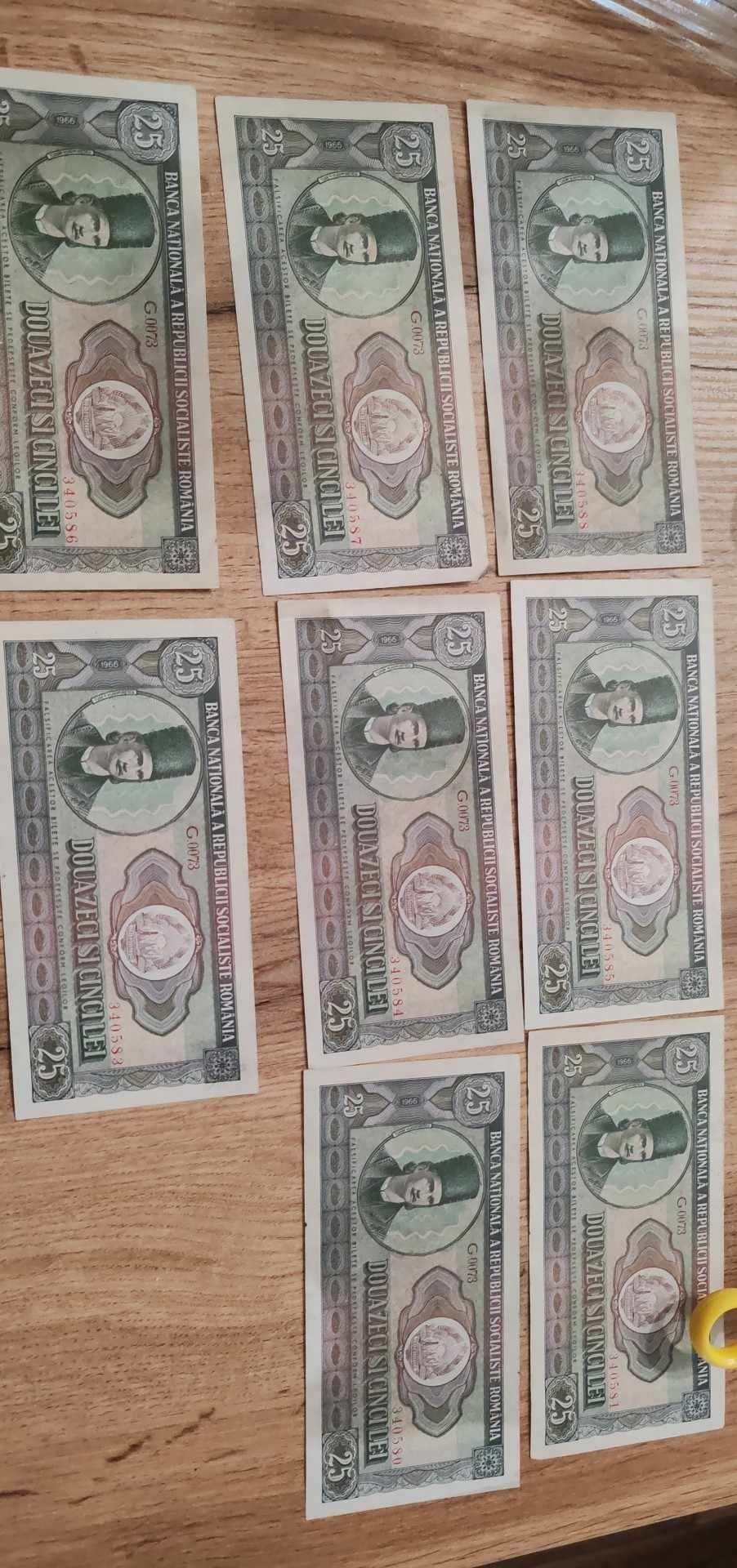 Lot Bacnote 8 serie consecutive 25 lei 1966